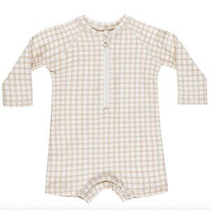 Quincy Mae Long Sleeve One Piece Rashguard in Oat Check
